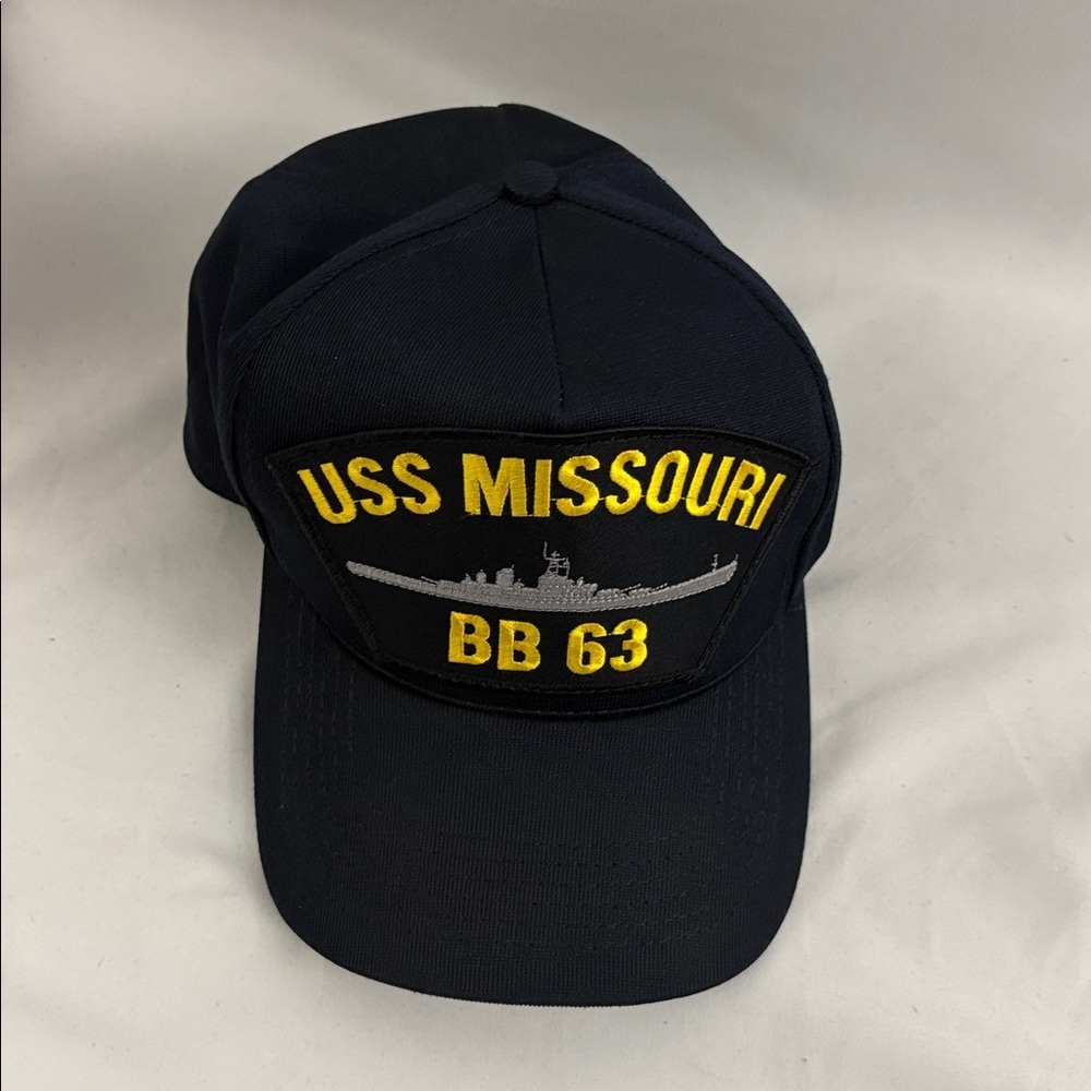 USS Missouri BB 63 SnapBack Hat - Made in USA Cap Navy Blue W/Insert
